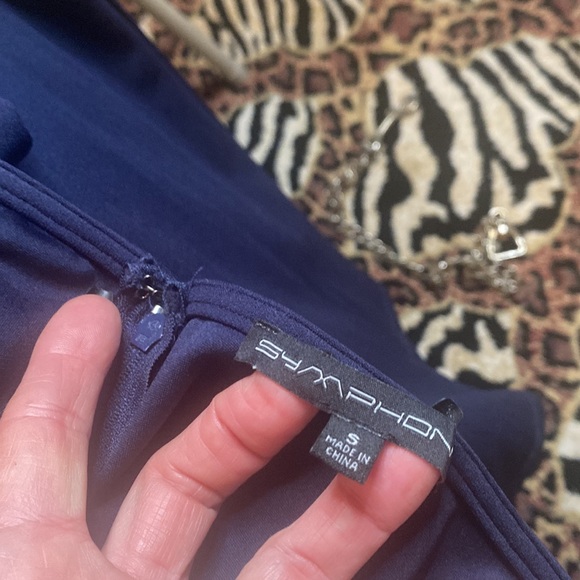 Navy long dress with ruffled split. - Picture 7 of 7